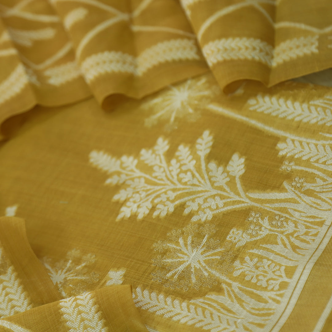 Naari Canary Yellow with Zari and Weaved Jamdani Suit Set