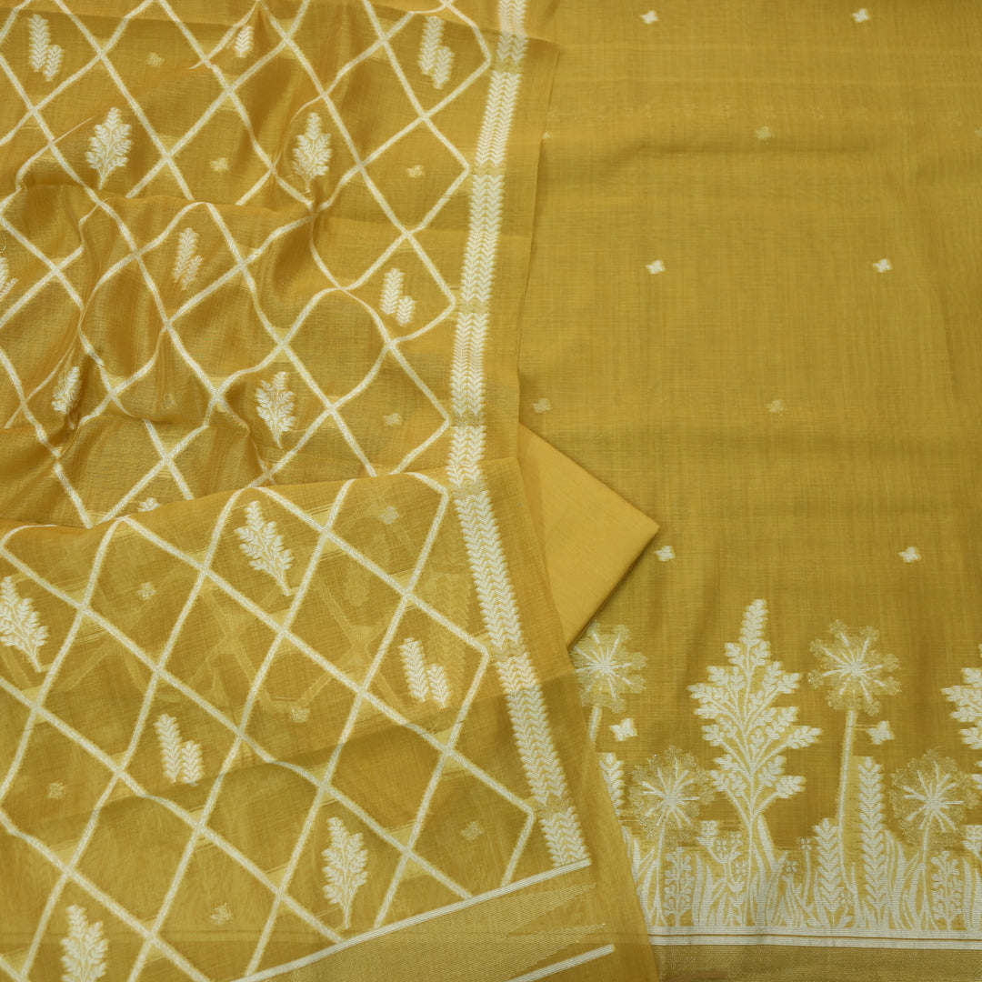 Naari Canary Yellow with Zari and Weaved Jamdani Suit Set