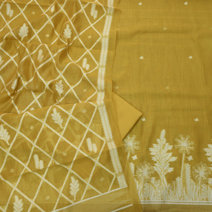 Naari Canary Yellow with Zari and Weaved Jamdani Suit Set