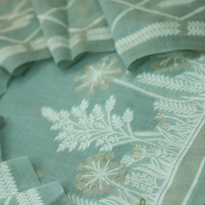Naari Sky Blue with Zari and Weaved Jamdani Suit Set