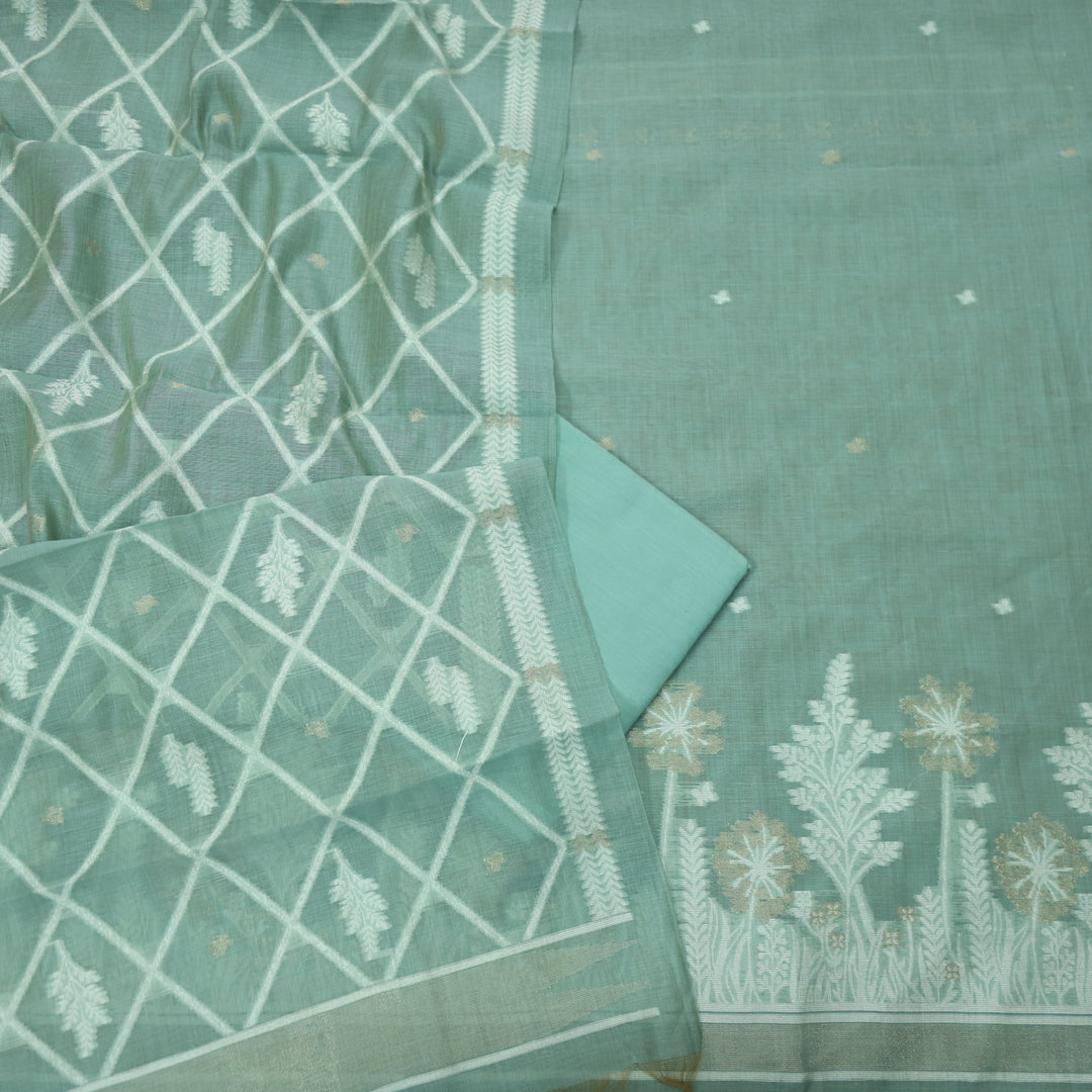 Naari Sky Blue with Zari and Weaved Jamdani Suit Set
