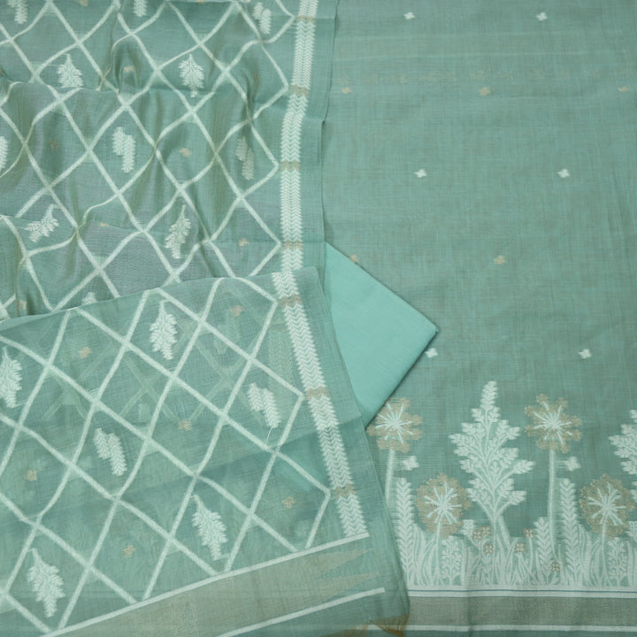 Naari Sky Blue with Zari and Weaved Jamdani Suit Set