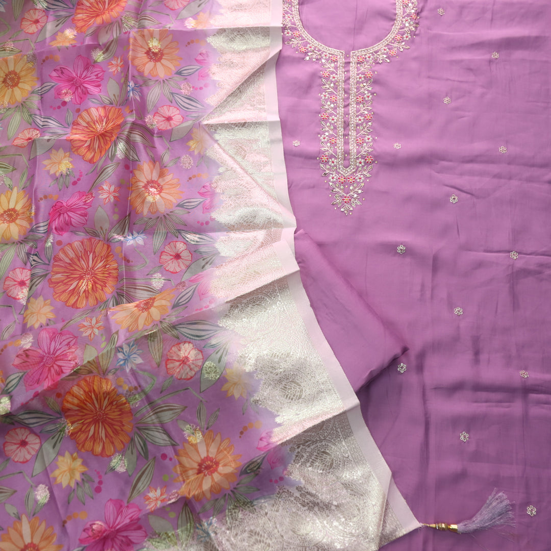 Ishaani Helio Purple Embellished Neck with Moti Work Modal Suit Set