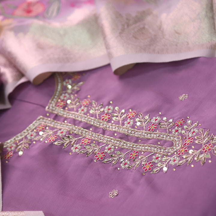 Ishaani Helio Purple Embellished Neck with Moti Work Modal Suit Set