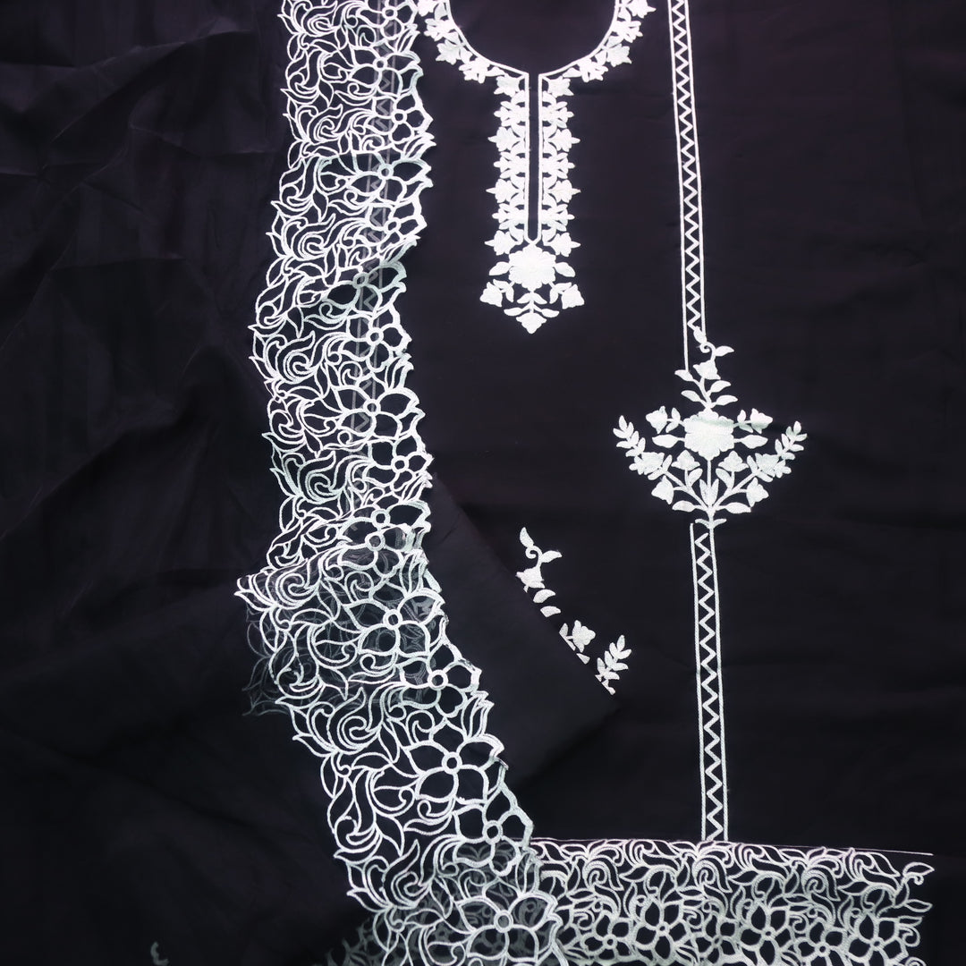 Rivva Raven Black Aari Embriodered Neck Work Modal Suit Set