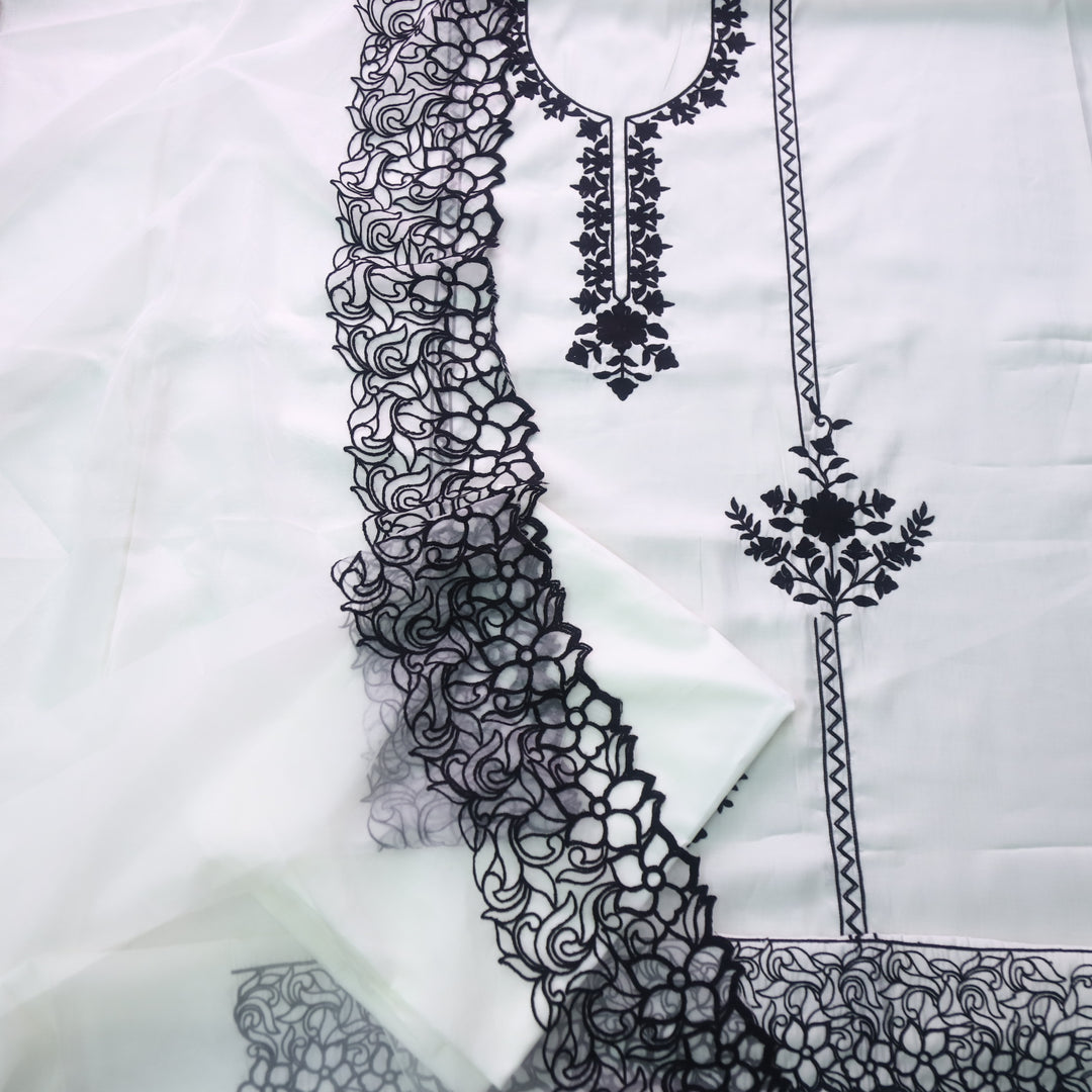 Rivva Pearl White Aari Embriodered Neck Work Modal Suit Set