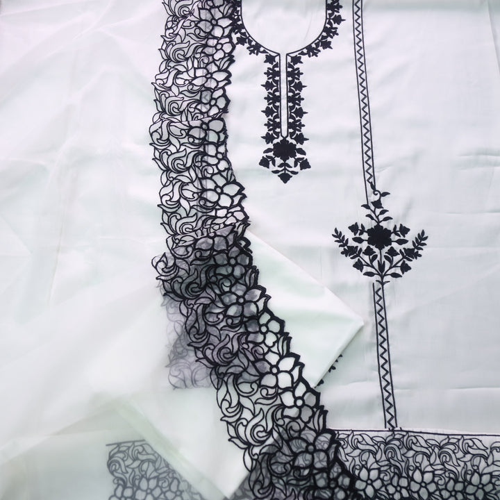Rivva Pearl White Aari Embriodered Neck Work Modal Suit Set