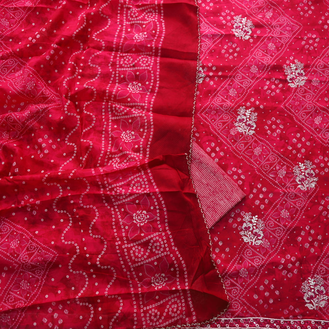Deewani Ruby Pink Bandani Printed Thread Work Jam Cotton Satin Suit Set