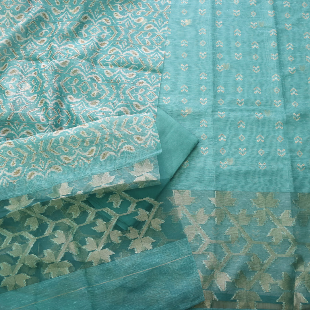 Sarang Sage Blue Zari with Authentic Jamdani Weaved Suit Set