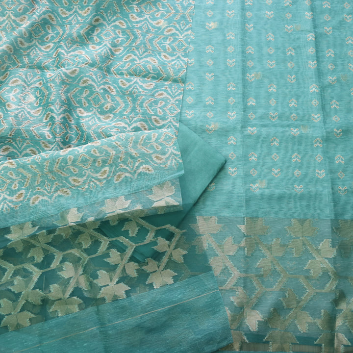 Sarang Sage Blue Zari with Authentic Jamdani Weaved Suit Set