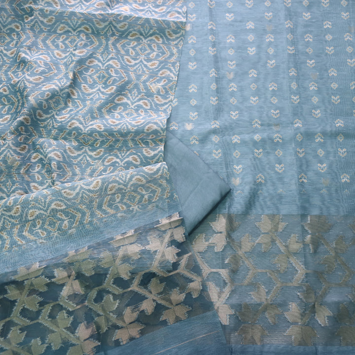 Sarang Bluish Grey Zari with Authentic Jamdani Weaved Suit Set