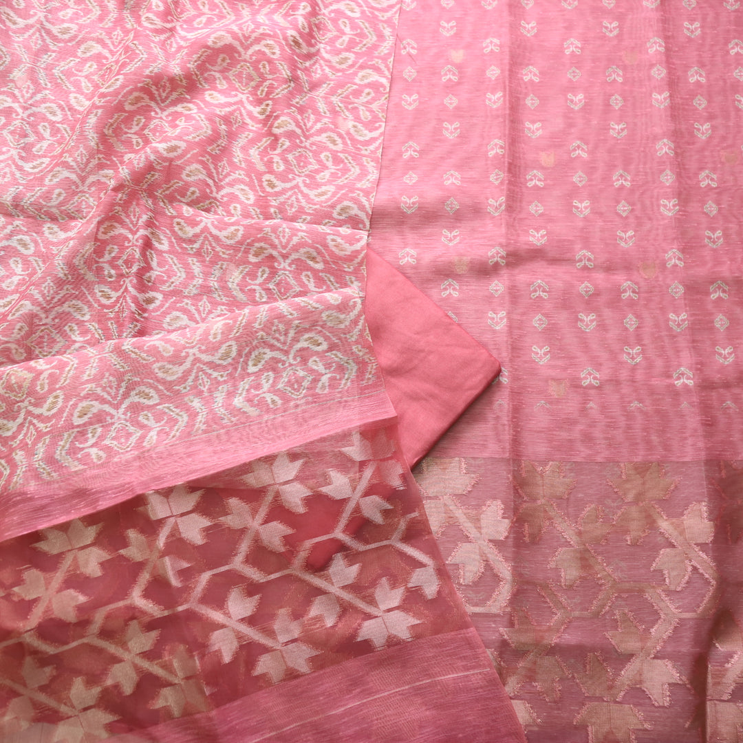 Sarang Blush Pink Zari with Authentic Jamdani Weaved Suit Set