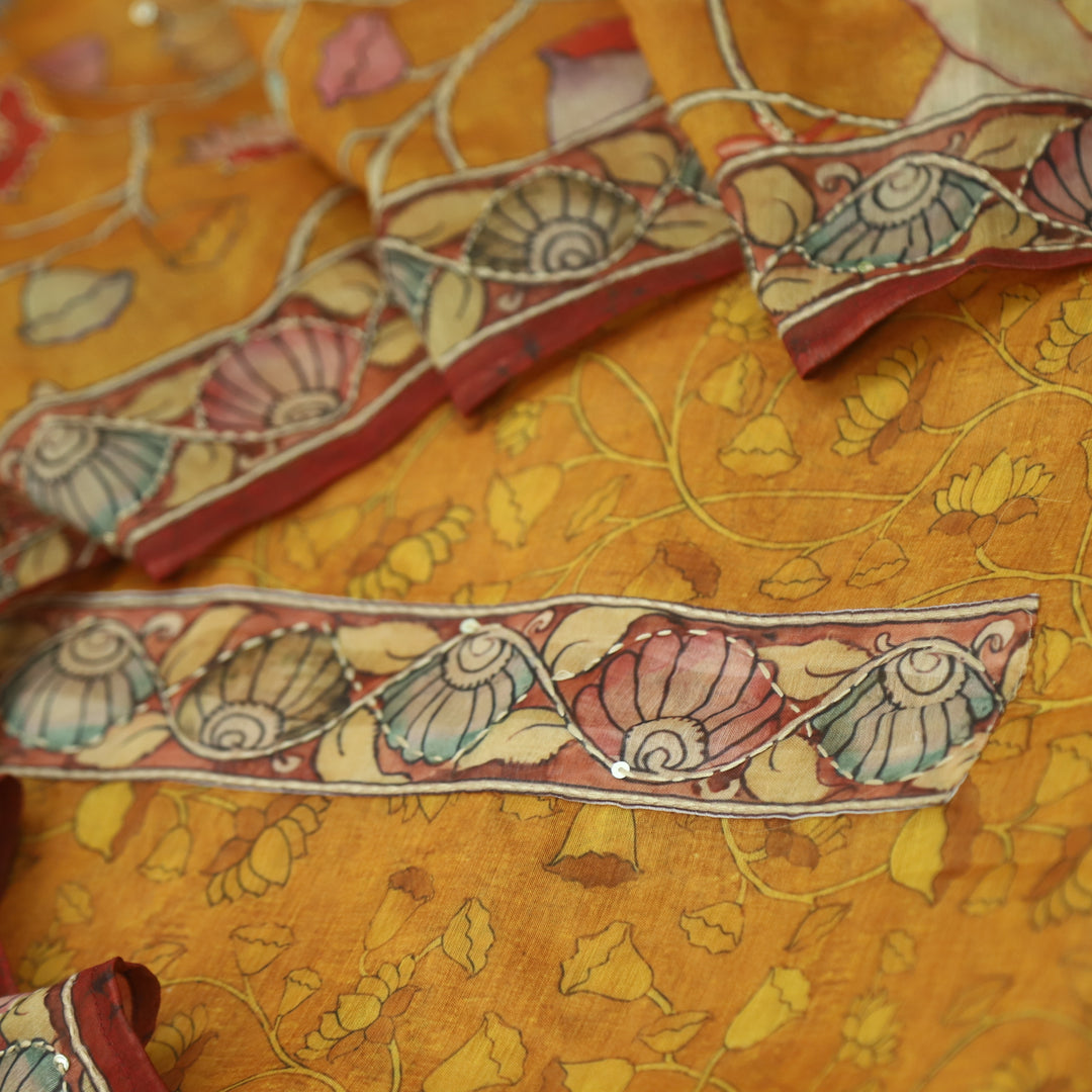 Kohinoor Canary Yellow Digital Pichwai Print Kantha Work Chanderi Suit Set