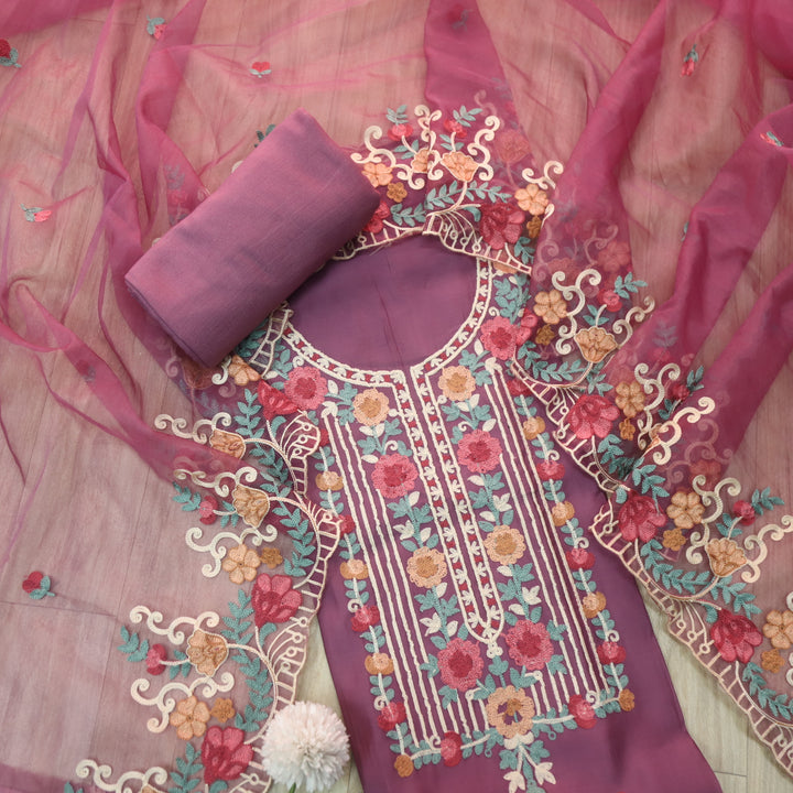 Adaakari Mulberry Mauve with Kashida Thread Neck Work Modal Suit Set