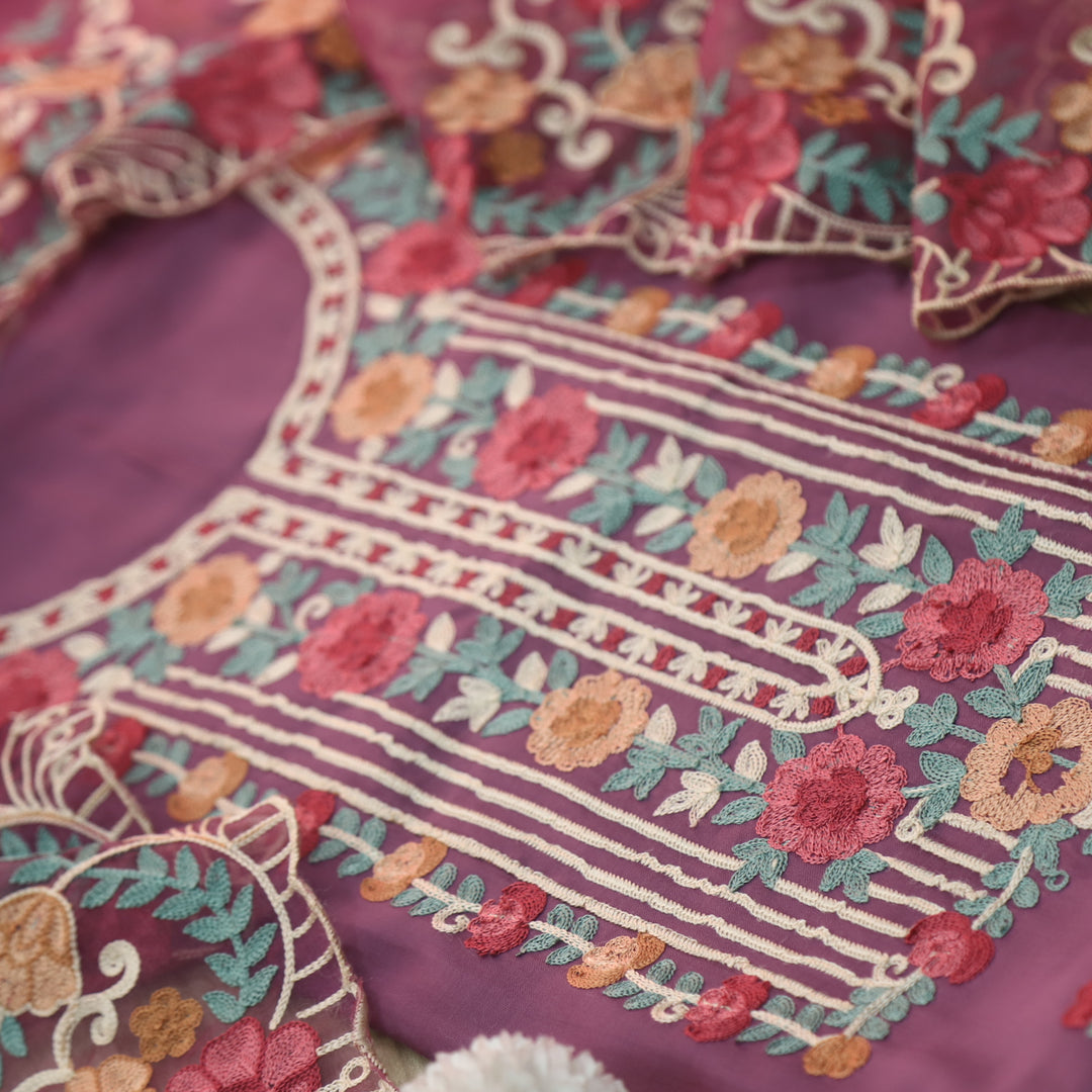 Adaakari Mulberry Mauve with Kashida Thread Neck Work Modal Suit Set