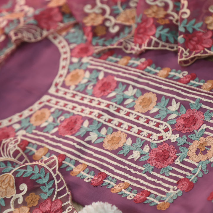 Adaakari Mulberry Mauve with Kashida Thread Neck Work Modal Suit Set
