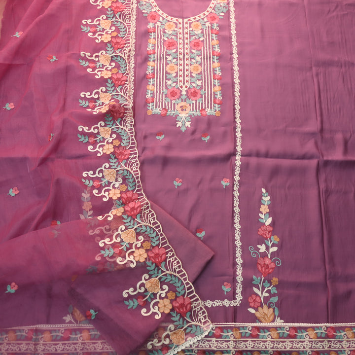 Adaakari Mulberry Mauve with Kashida Thread Neck Work Modal Suit Set