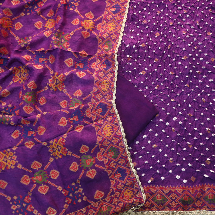 Naari Russian Purple Thread Weaved with All Over Bandhej Work Crepe Silk Suit