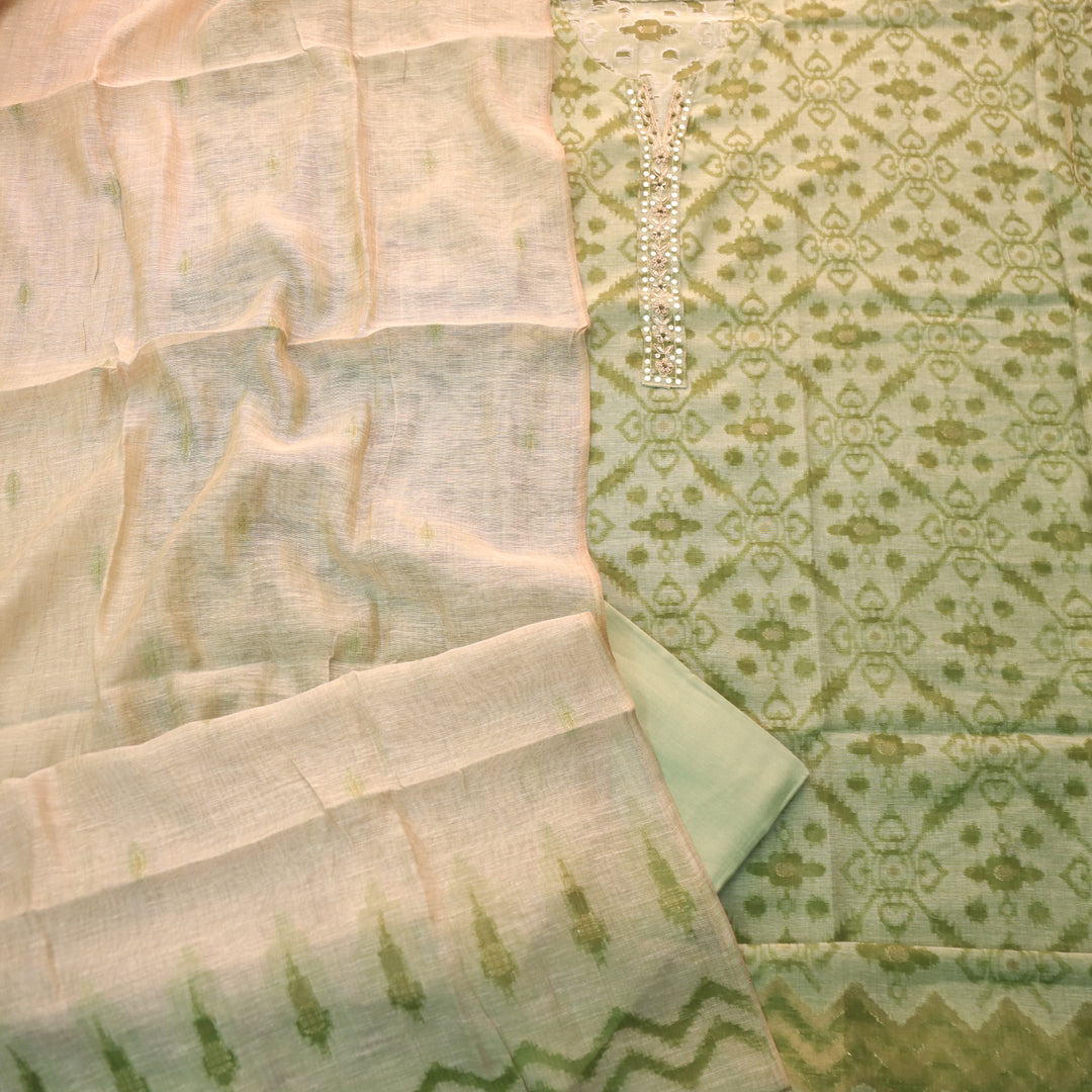 Alhada Mint Green Embellish Neck with Zari Weaved Chanderi Suit Set