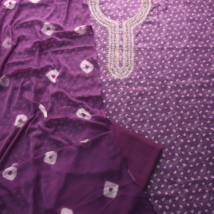 Ada Eggplant Purple Zari Embellish Work Bandani Printed Jam Cotton Suit Set