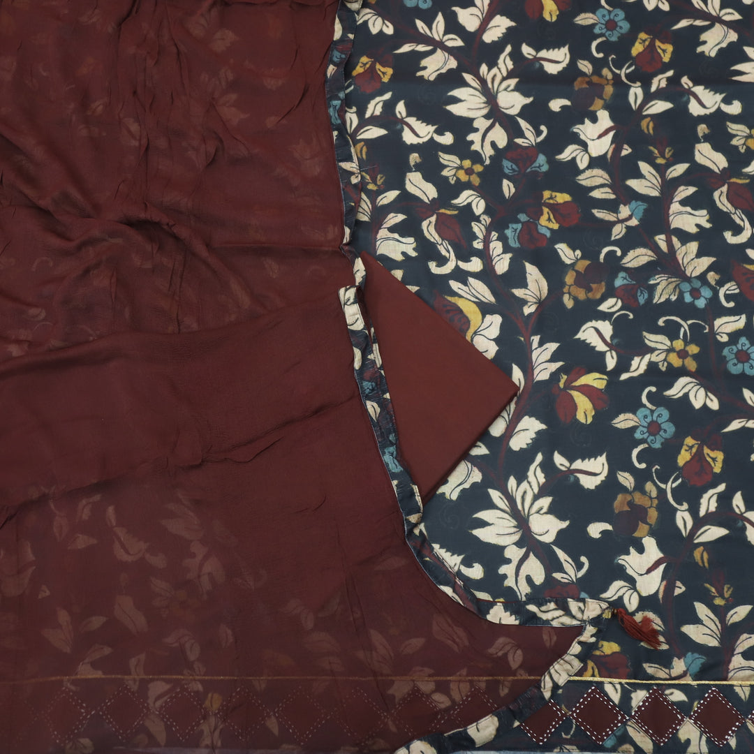 Hayaat Dark Blue Digital Kalamakari Printed Cotton Top with Mahogany Dupatta