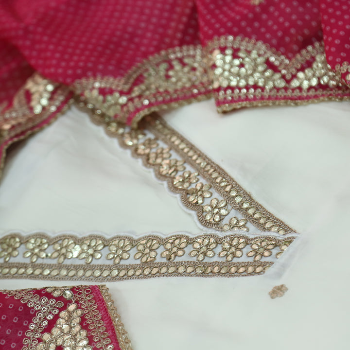 Ishaani Pearl White Embellish Lace V Neck Work Modal Suit Set