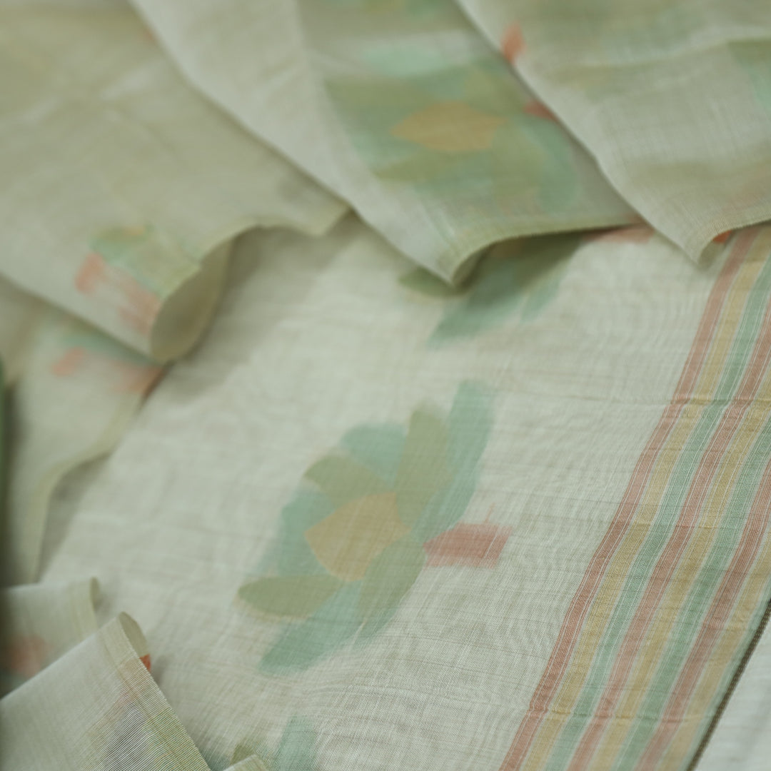 Kush Beige with Green Floral Authentic Jamdani Weaved Suit Set