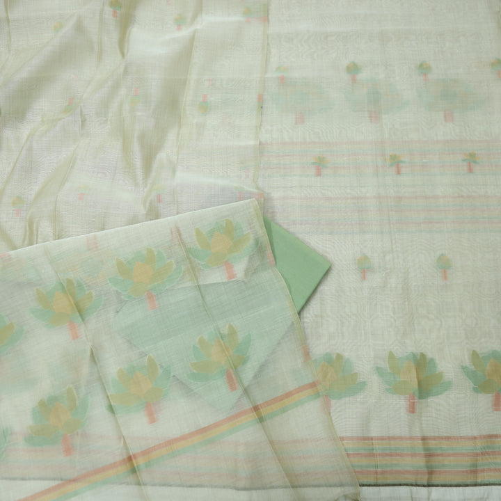 Kush Beige with Green Floral Authentic Jamdani Weaved Suit Set