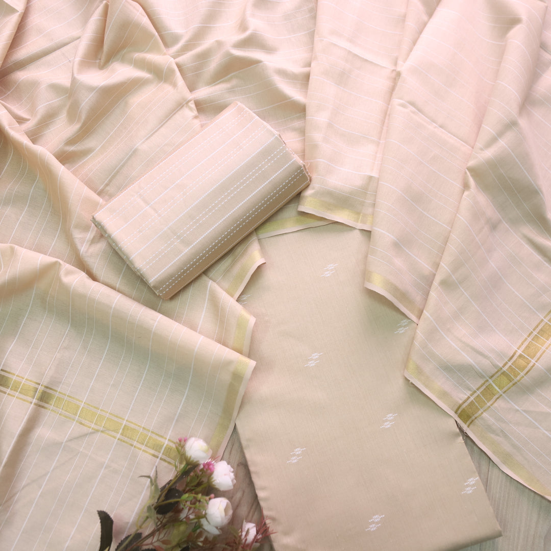 Numaaish Skin Beige Thread Buti Weaved Cotton Silk Suit Set D2