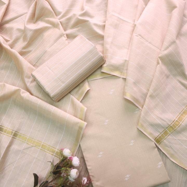 Numaaish Skin Beige Thread Buti Weaved Cotton Silk Suit Set D2