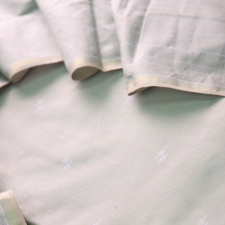 Numaaish Minty Sage Thread Buti Weaved Cotton Silk Suit Set D2