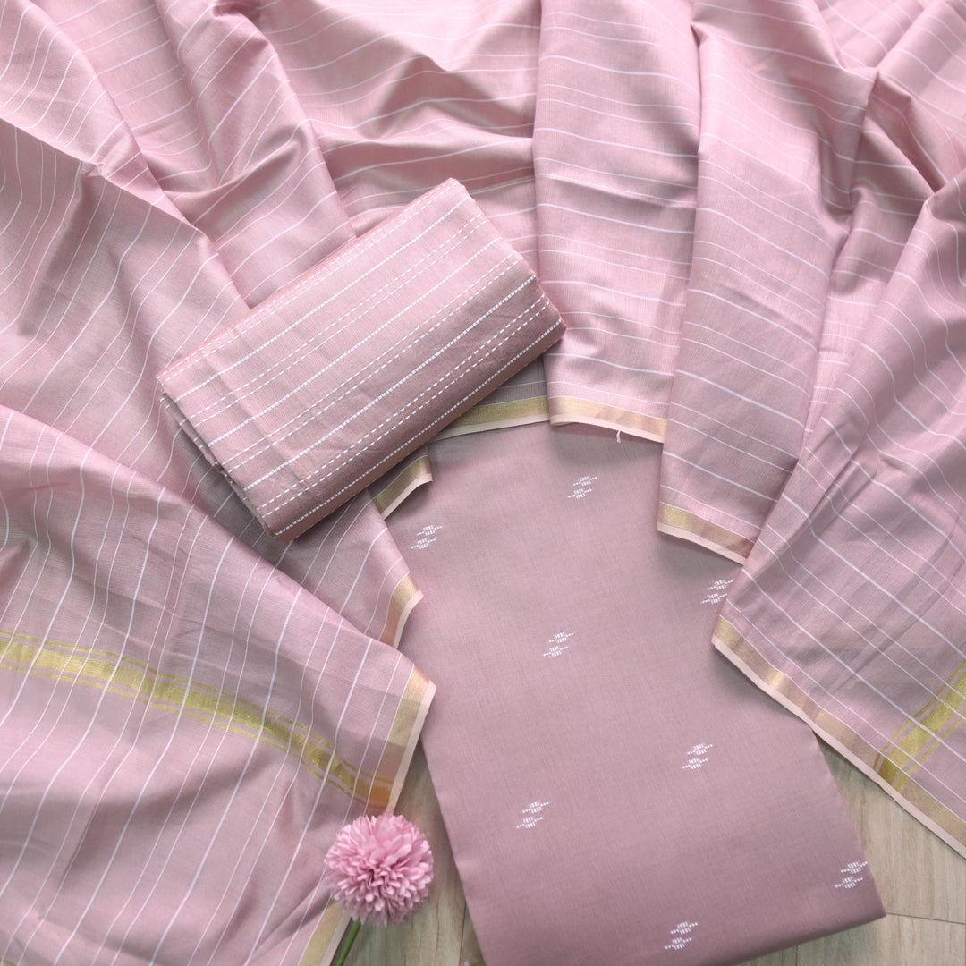 Numaaish Dusty Mauve Thread Buti Weaved Cotton Silk Suit Set D2