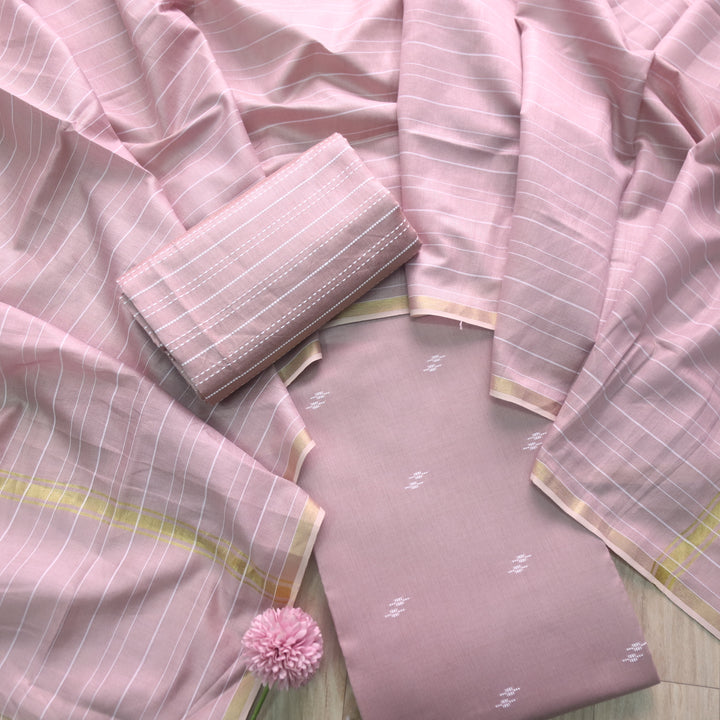 Numaaish Dusty Mauve Thread Buti Weaved Cotton Silk Suit Set D2
