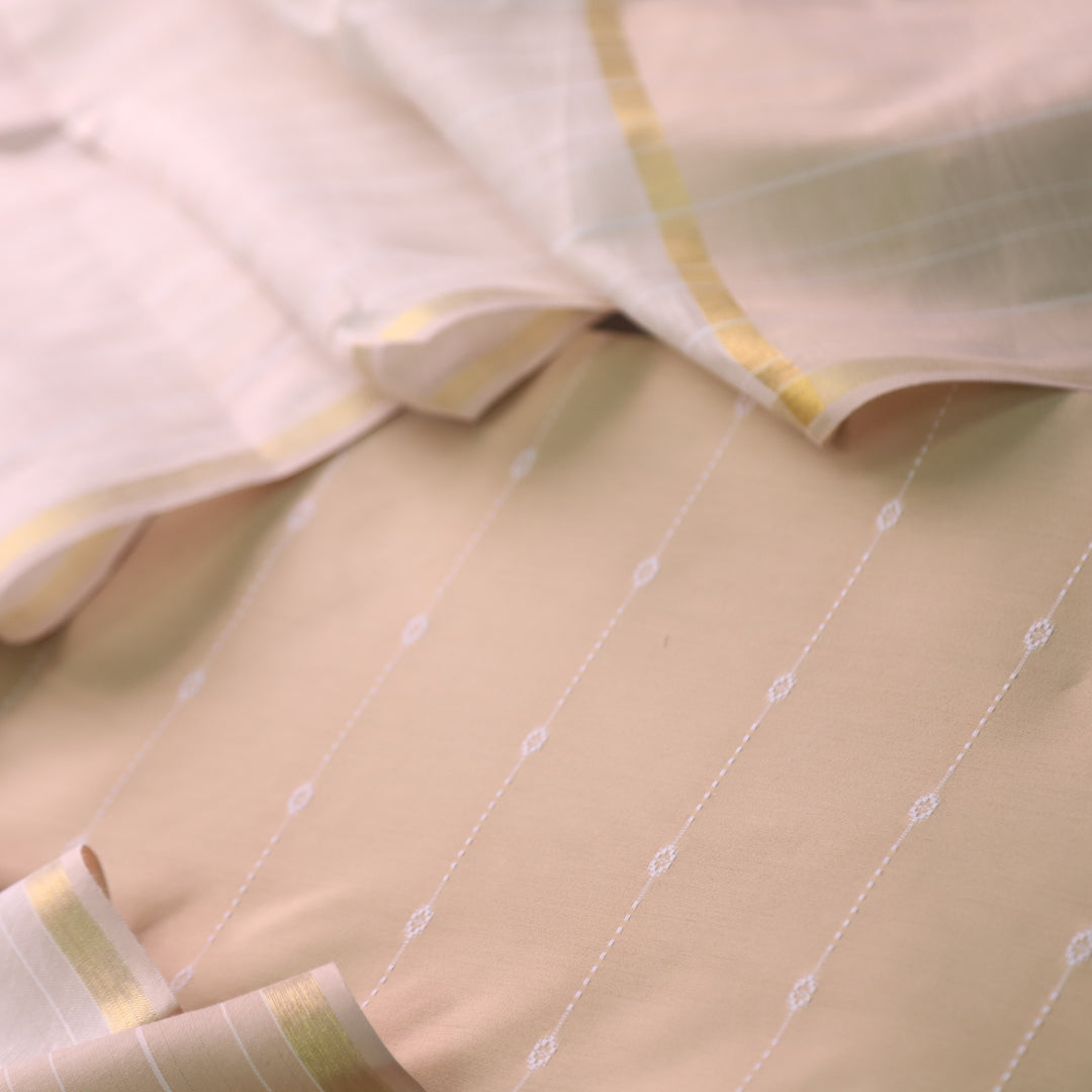 Numaaish Skin Beige Thread Buti Weaved Cotton Silk Suit Set