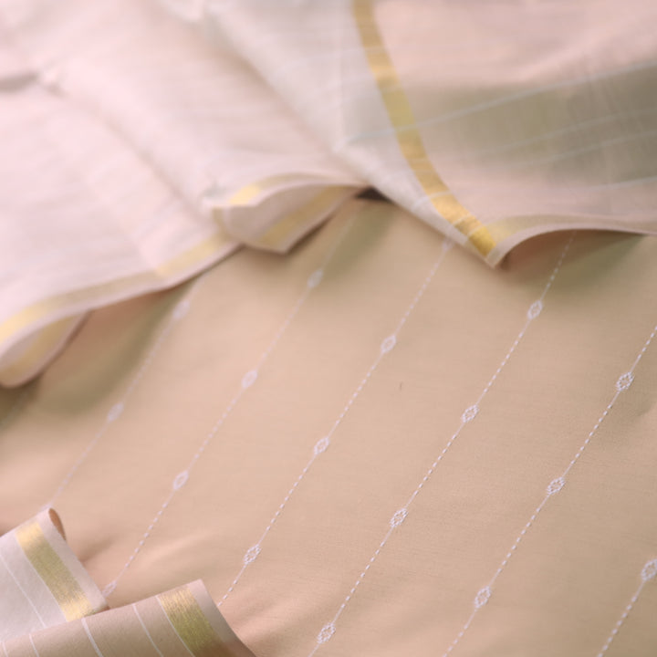 Numaaish Skin Beige Thread Buti Weaved Cotton Silk Suit Set