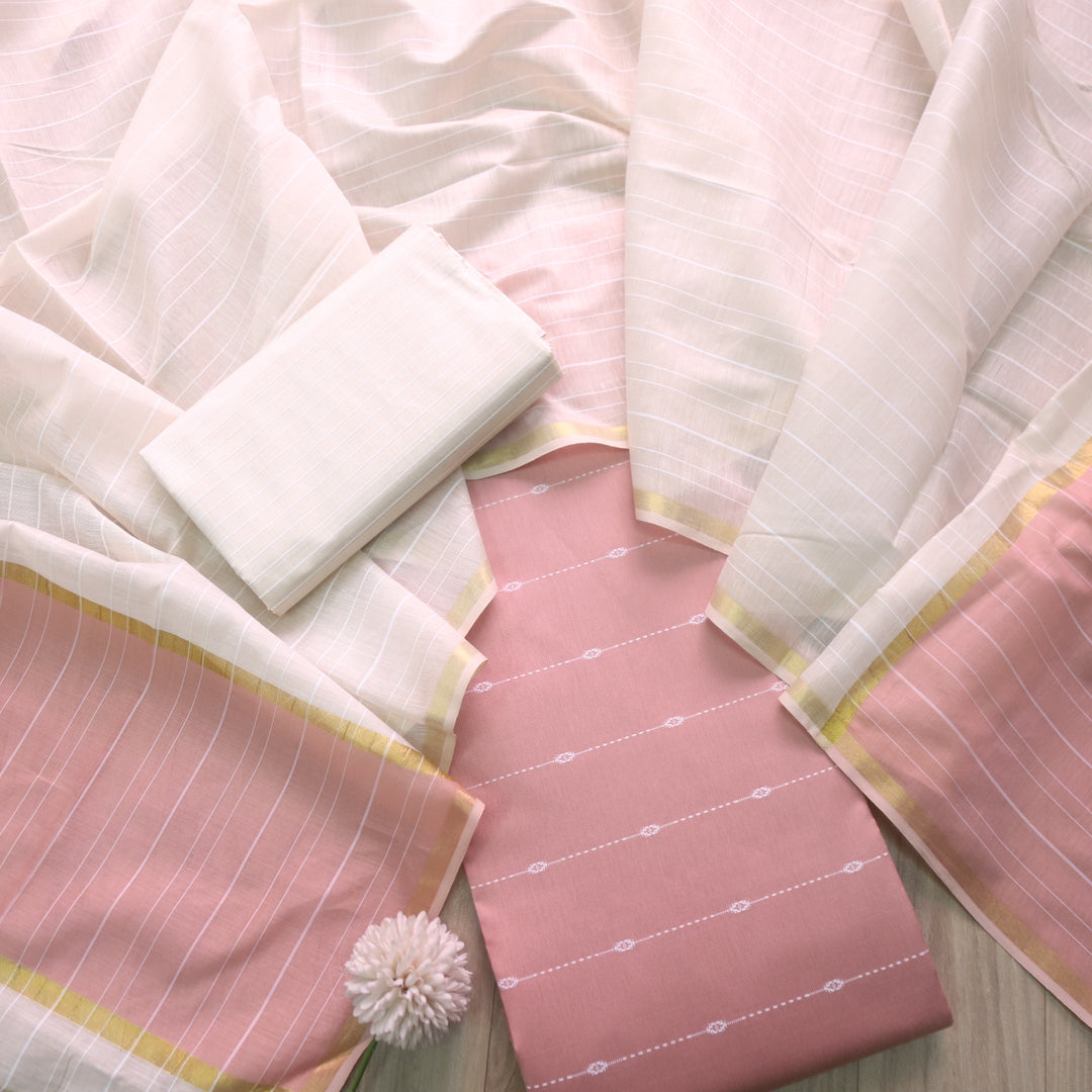 Numaaish Taupe Pink Thread Buti Weaved Cotton Silk Suit Set