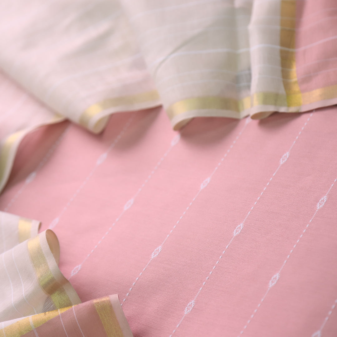 Numaaish Taupe Pink Thread Buti Weaved Cotton Silk Suit Set