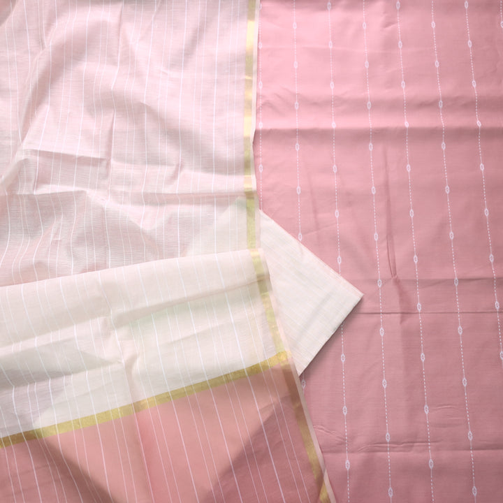 Numaaish Taupe Pink Thread Buti Weaved Cotton Silk Suit Set