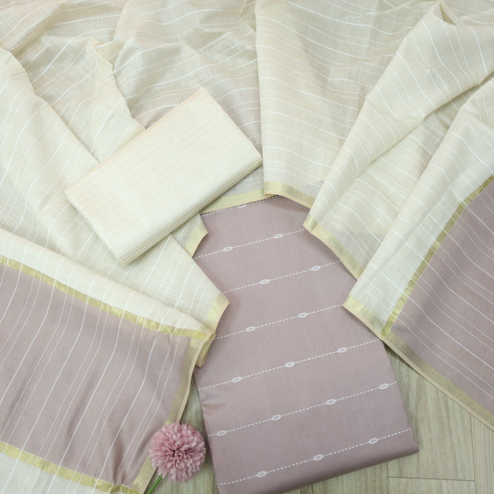 Numaaish Dusty Mauve Thread Buti Weaved Cotton Silk Suit Set