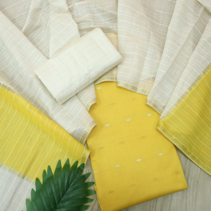 Numaaish Bright Yellow Thread Buti Weaved Cotton Silk Suit Set