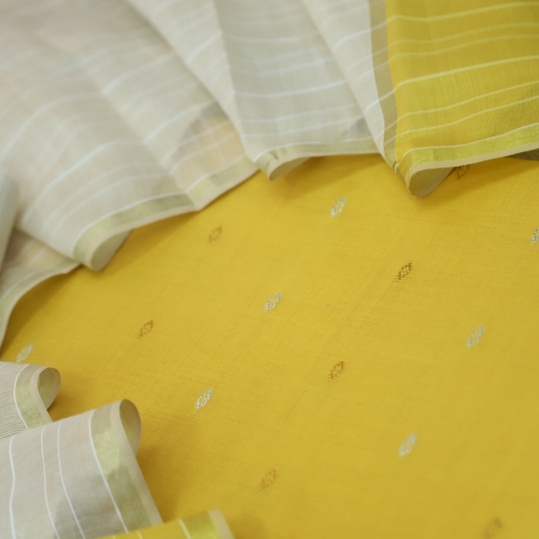 Numaaish Bright Yellow Thread Buti Weaved Cotton Silk Suit Set