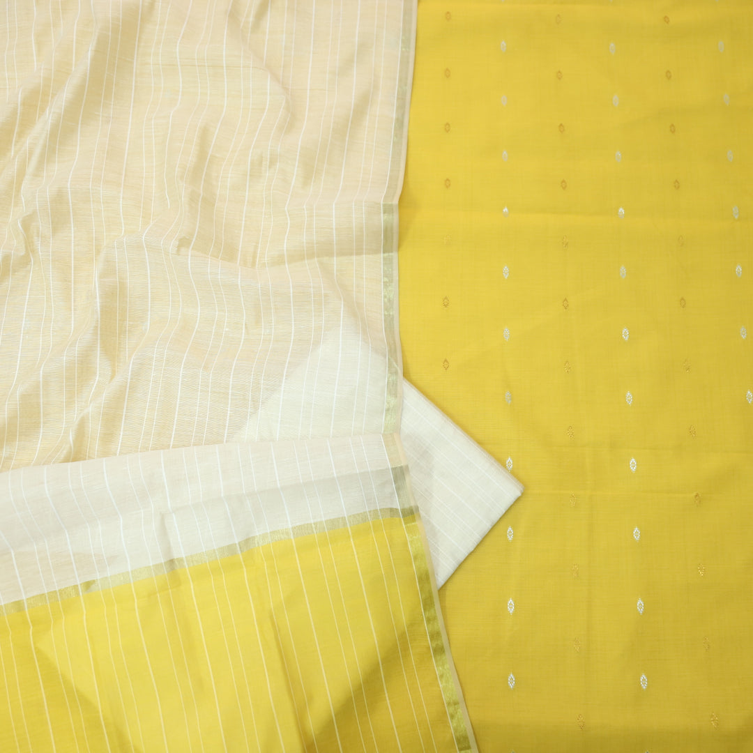 Numaaish Bright Yellow Thread Buti Weaved Cotton Silk Suit Set