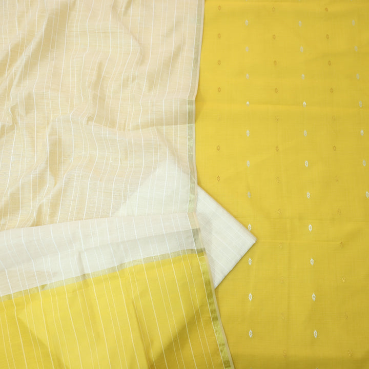Numaaish Bright Yellow Thread Buti Weaved Cotton Silk Suit Set