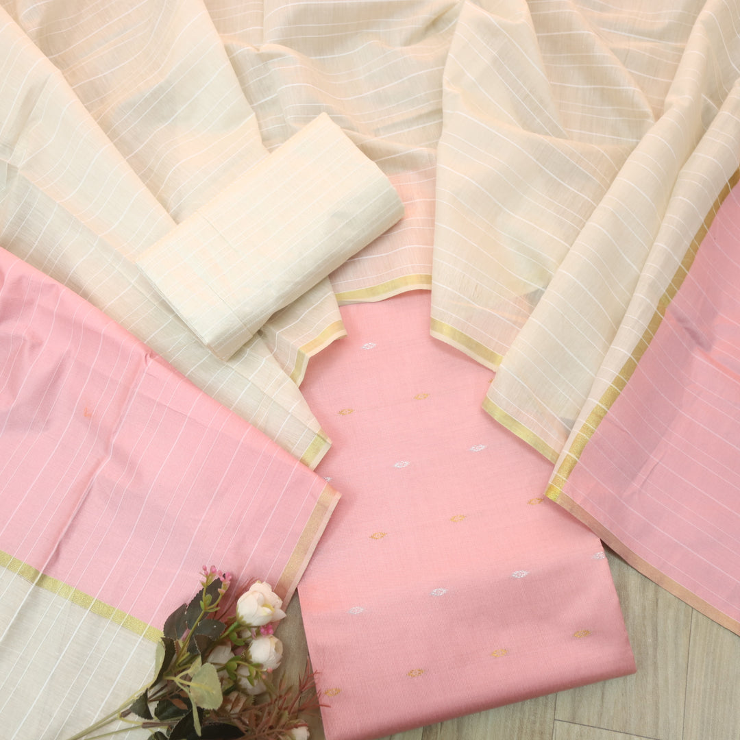Numaaish Blush Pink Thread Buti Weaved Cotton Silk Suit Set