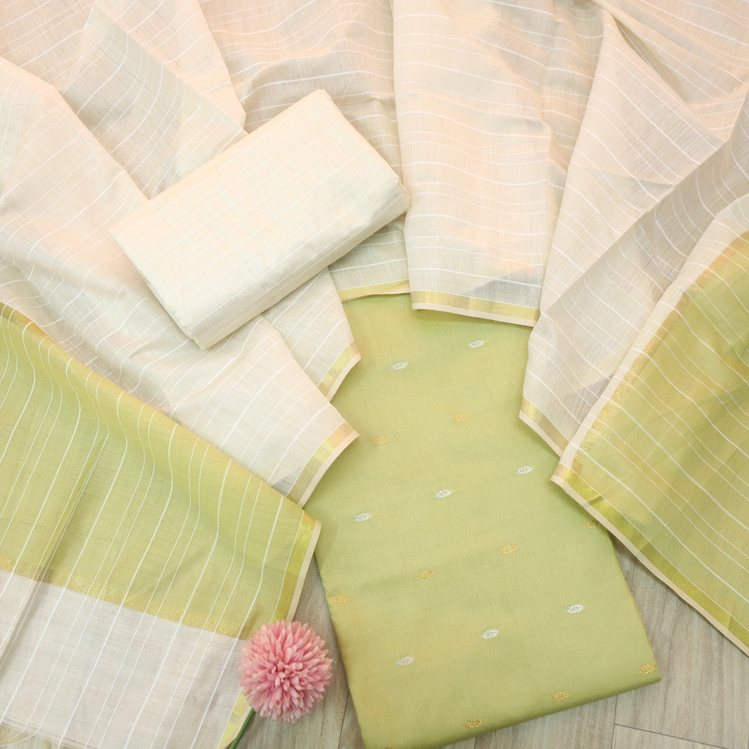 Numaaish Mint Green Thread Buti Weaved Cotton Silk Suit Set