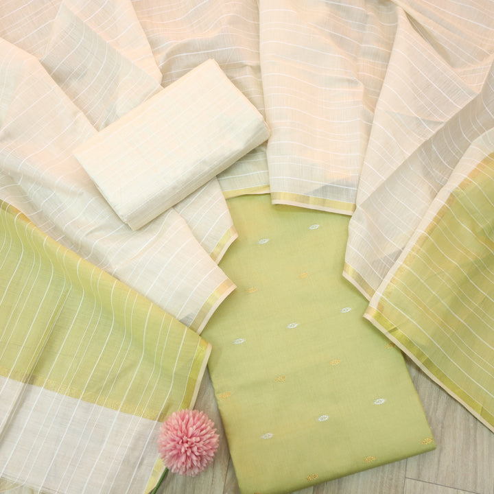 Numaaish Mint Green Thread Buti Weaved Cotton Silk Suit Set