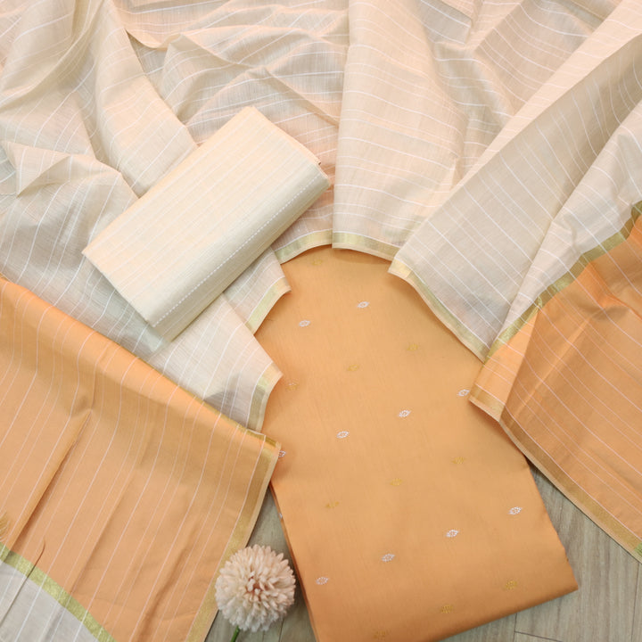 Numaaish Light Peach Thread Buti Weaved Cotton Silk Suit Set
