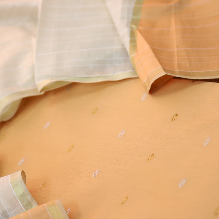 Numaaish Light Peach Thread Buti Weaved Cotton Silk Suit Set