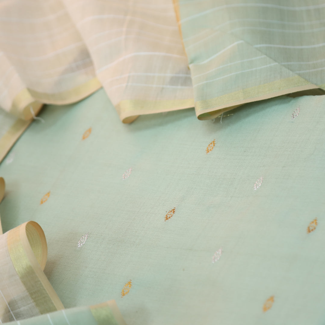 Numaaish Minty Sage Thread Buti Weaved Cotton Silk Suit Set