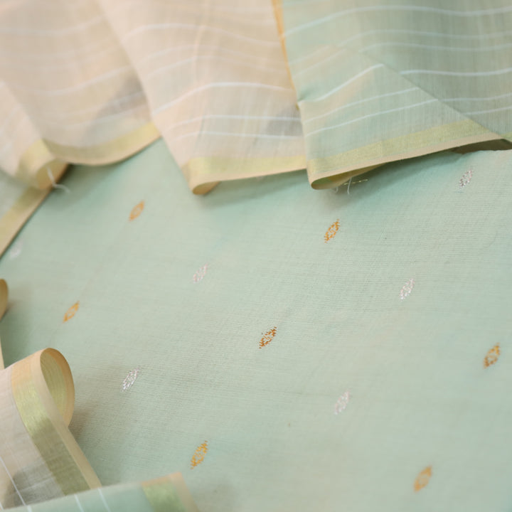 Numaaish Minty Sage Thread Buti Weaved Cotton Silk Suit Set